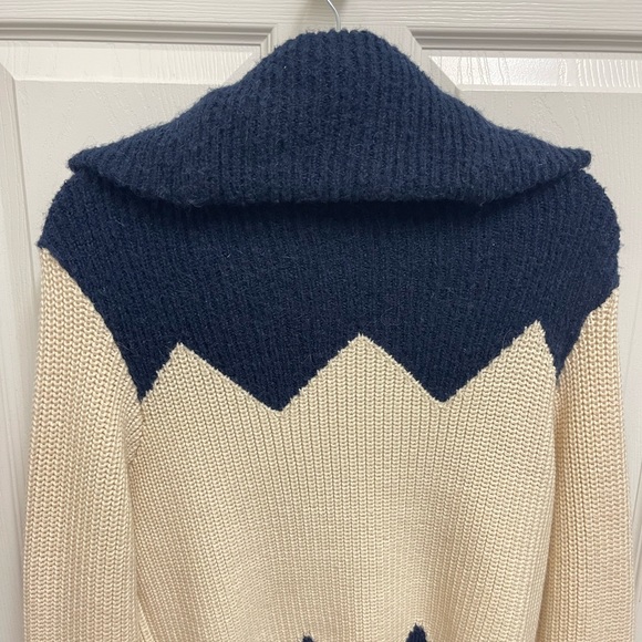 Tory Burch Cream and Navy Zip Front Wool Blend Jacket - Picture 11 of 12